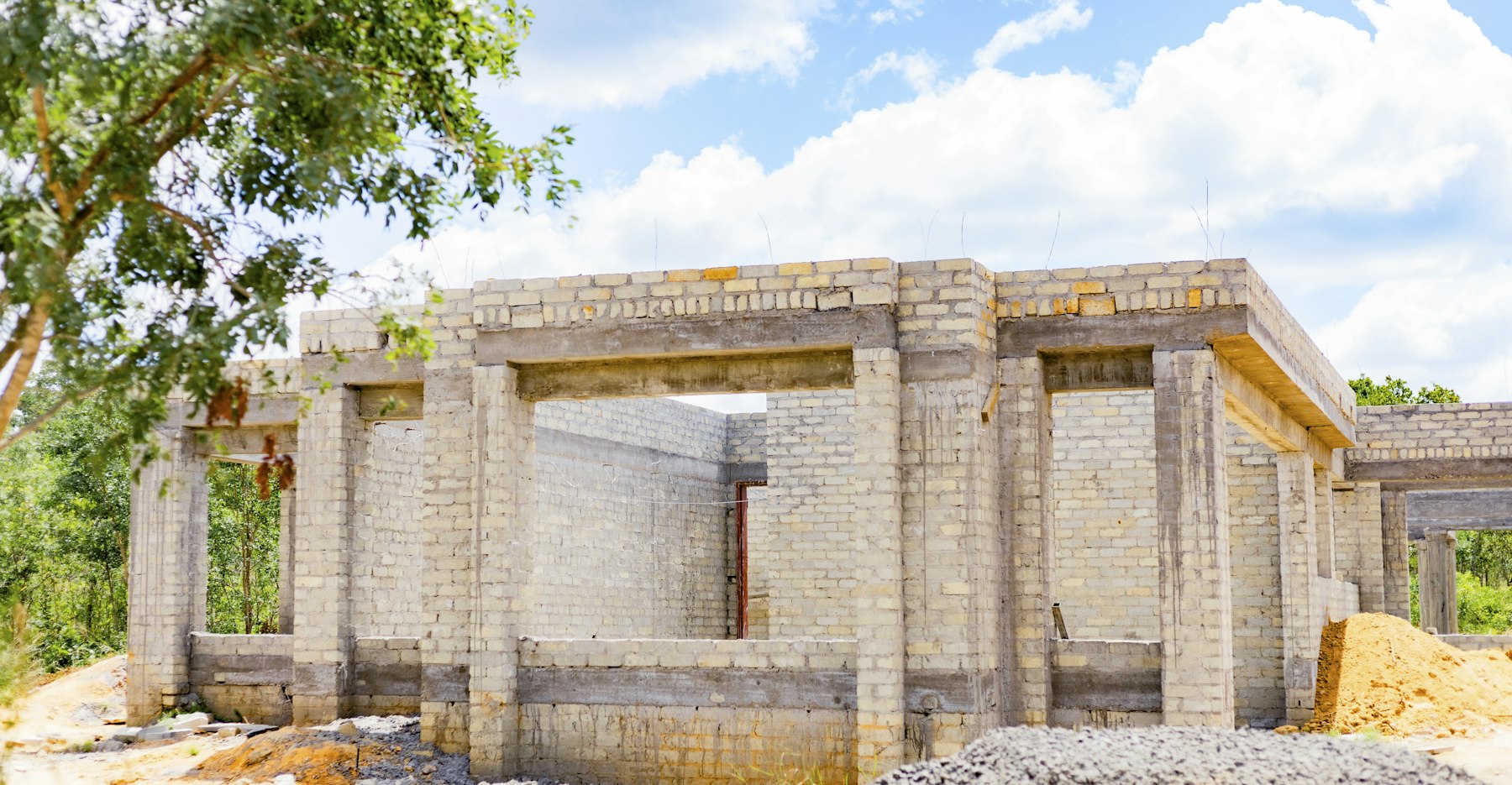 Concrete block foundation walls of a house